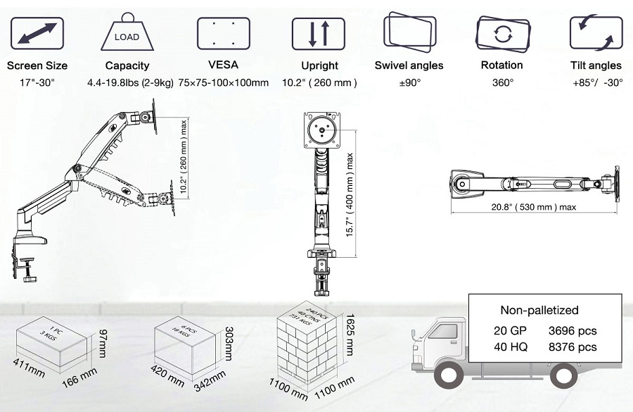 Thông số kỹ thuật chi tiết của arm màn hình máy tính NB F80