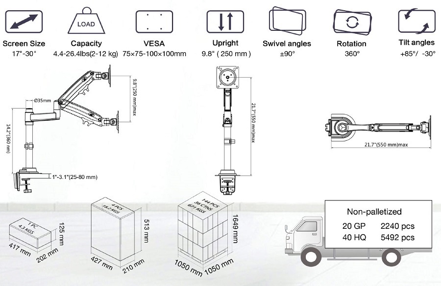 Thông số kỹ thuật của giá đỡ màn hình máy tính NB H100