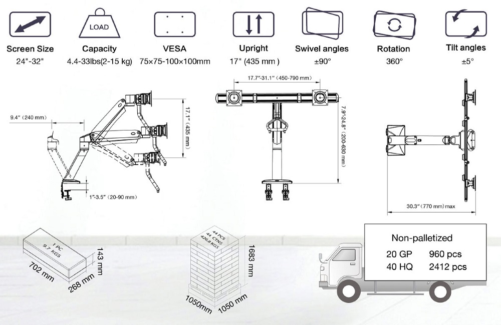 Thông số kỹ thuật của giá treo màn hình máy tính NB32