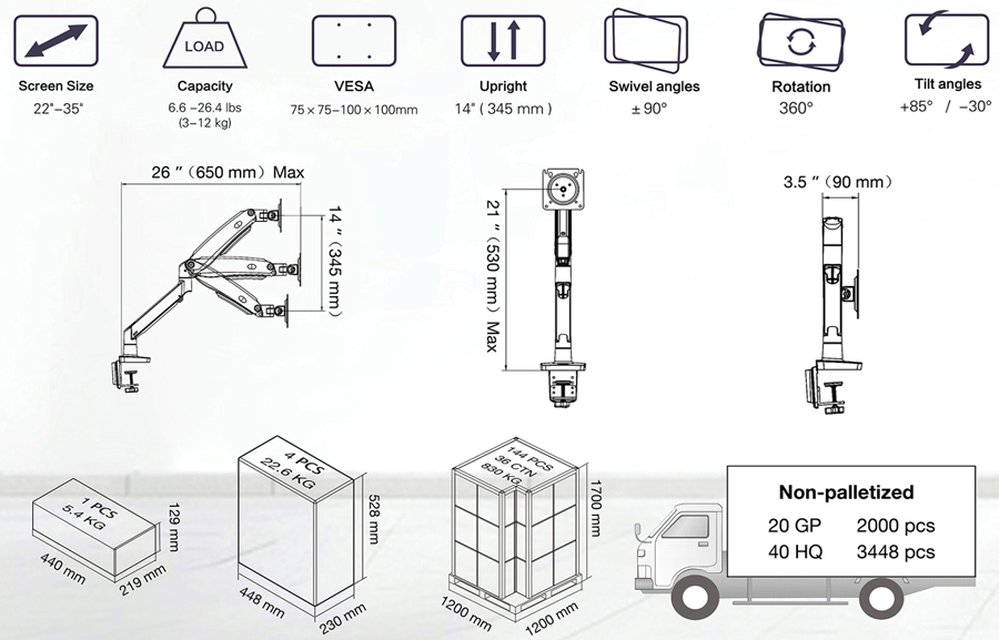 Thông số kỹ thuật chi tiết của giá đỡ màn hình máy tính NB F100A