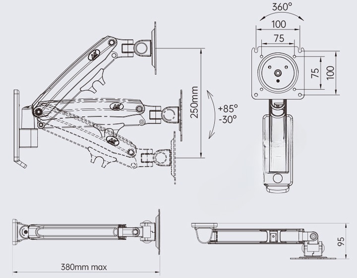 Thông số kỹ thuật của giá đỡ màn hình gắn tường NB F425