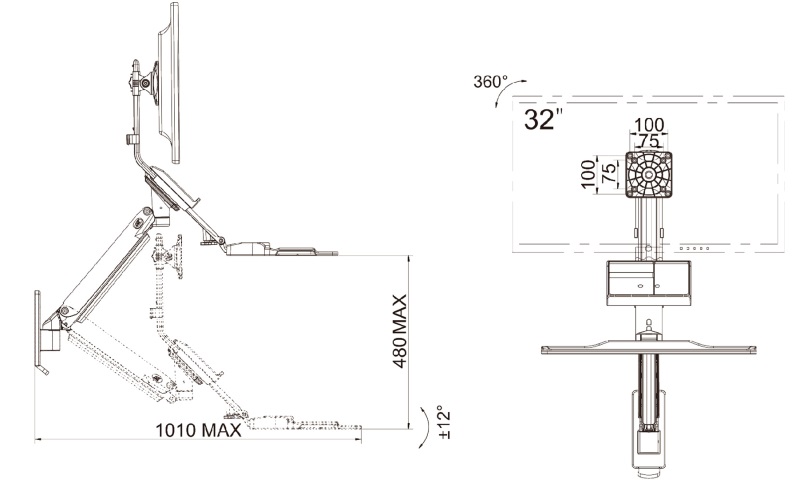 Thông số kỹ thuật chi tiết của giá đỡ màn hình máy tính NB MC32